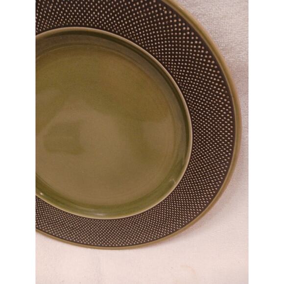 Fuji Iron Stone Chop Plate 10" Made in Japan Moss Green Textured Pattern Vintage - Picture 8 of 15